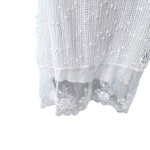 Le Moda White Sleeveless Tunic Sequined Lace Floral Hem Preppy Cottage Coastal L - Picture 5 of 14